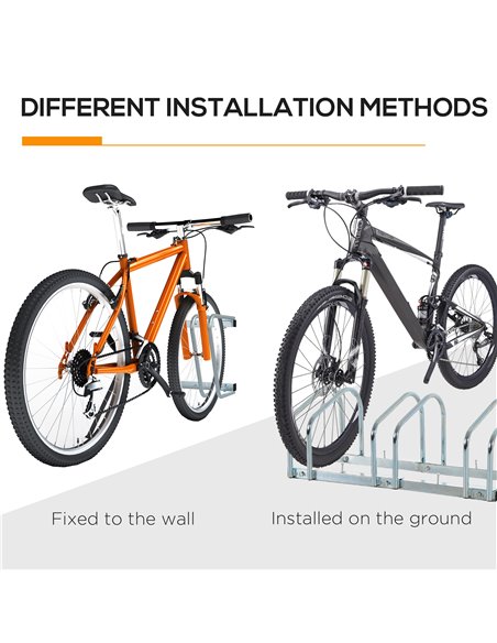 HOMCOM Bicycle Parking Stand for 3 Bikes, Floor or Wall Mount, Cycle Storage Locking Rack, Silver AA0-023V01SR - pic 93736 | FastDaddyshop