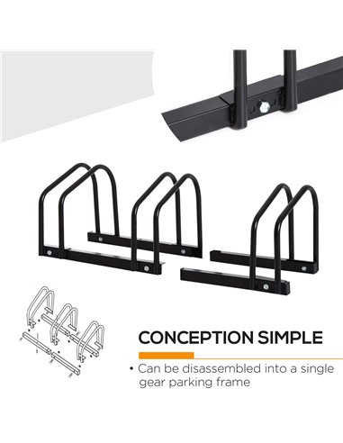 HOMCOM Bike Stand for Parking, Floor or Wall Mount Bicycle Storage Locking Stand, 76L x 33W x 27H, Black AA0-023V01BK