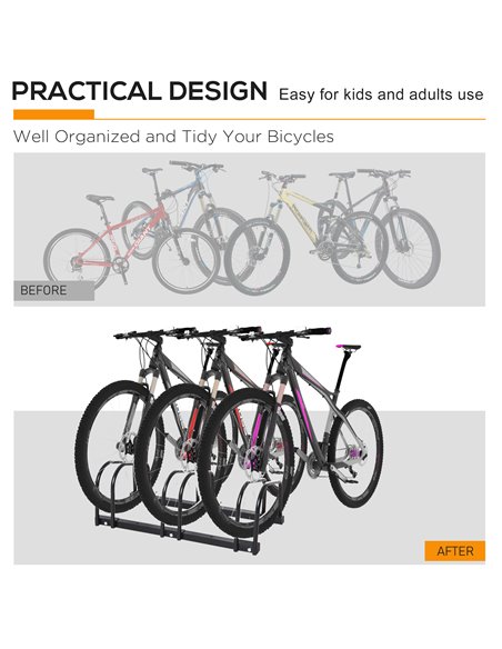 HOMCOM Bike Stand for Parking, Floor or Wall Mount Bicycle Storage Locking Stand, 76L x 33W x 27H, Black AA0-023V01BK - pic 93742 | FastDaddyshop