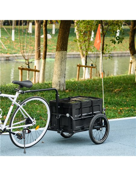 HOMCOM Steel Trailer for Bike, Bicycle Cargo Trailer with 65L Foldable Storage Box and Safe Reflectors, Max Load 40KG, Black B71 - pic 93747 | FastDaddyshop
