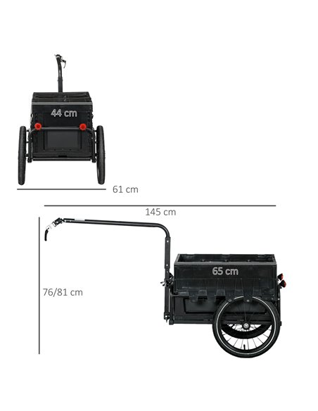 HOMCOM Steel Trailer for Bike, Bicycle Cargo Trailer with 65L Foldable Storage Box and Safe Reflectors, Max Load 40KG, Black B71 - pic 93748 | FastDaddyshop