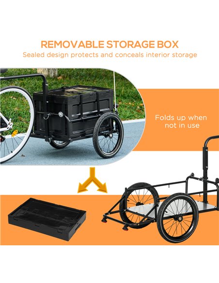 HOMCOM Steel Trailer for Bike, Bicycle Cargo Trailer with 65L Foldable Storage Box and Safe Reflectors, Max Load 40KG, Black B71 - pic 93749 | FastDaddyshop
