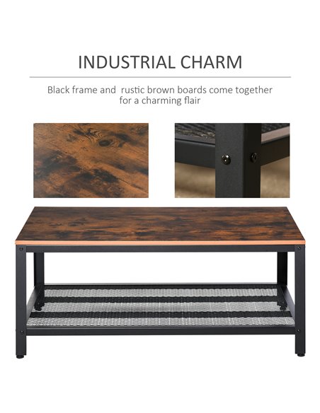 HOMCOM Coffee Table Industrial Site table Living Room Storage Shelf Metal Frame Two-tone Modern Organiser - pic 9375 | FastDaddyshop