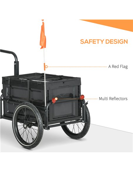 HOMCOM Steel Trailer for Bike, Bicycle Cargo Trailer with 65L Foldable Storage Box and Safe Reflectors, Max Load 40KG, Black B71 - pic 93751 | FastDaddyshop