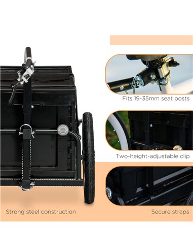 HOMCOM Steel Trailer for Bike, Bicycle Cargo Trailer with 65L Foldable Storage Box and Safe Reflectors, Max Load 40KG, Black B71