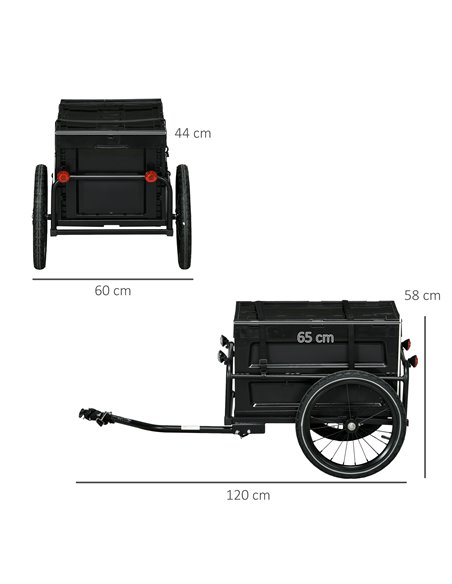 HOMCOM Steel Trailer for Bike, Bicycle Cargo Trailer with 65L Storage Box and Foldable Frame, Max Load 40KG, Black B71-062V00BK - pic 93757 | FastDaddyshop