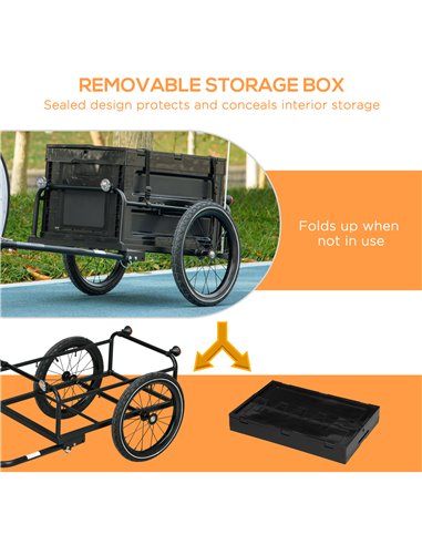 HOMCOM Steel Trailer for Bike, Bicycle Cargo Trailer with 65L Storage Box and Foldable Frame, Max Load 40KG, Black B71-062V00BK