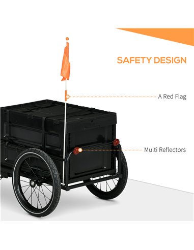 HOMCOM Steel Trailer for Bike, Bicycle Cargo Trailer with 65L Storage Box and Foldable Frame, Max Load 40KG, Black B71-062V00BK