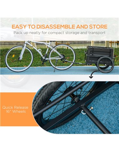 HOMCOM Steel Trailer for Bike, Bicycle Cargo Trailer with 65L Storage Box and Foldable Frame, Max Load 40KG, Black B71-062V00BK