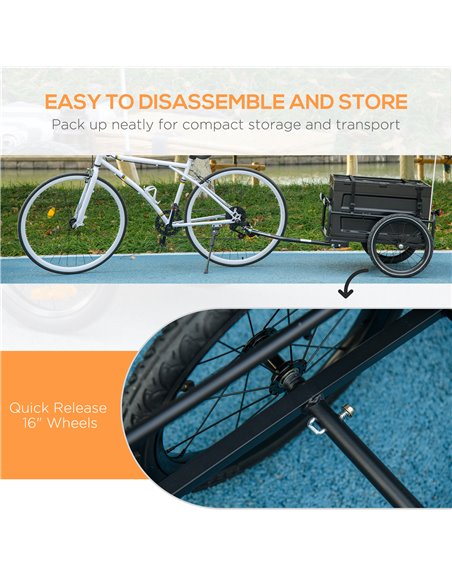 HOMCOM Steel Trailer for Bike, Bicycle Cargo Trailer with 65L Storage Box and Foldable Frame, Max Load 40KG, Black B71-062V00BK - pic 93760 | FastDaddyshop