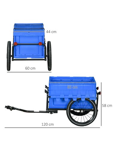 HOMCOM Steel Trailer for Bike, Bicycle Cargo Trailer with 65L Storage Box and Foldable Frame, Max Load 40KG, Blue B71-062V00BU