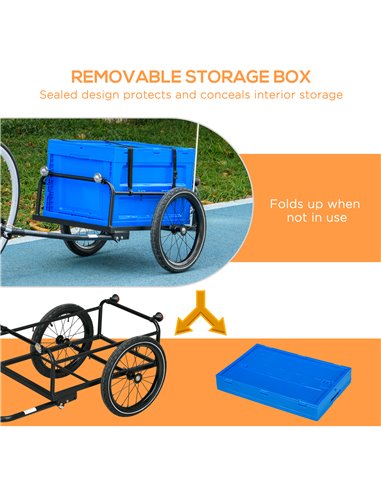 HOMCOM Steel Trailer for Bike, Bicycle Cargo Trailer with 65L Storage Box and Foldable Frame, Max Load 40KG, Blue B71-062V00BU