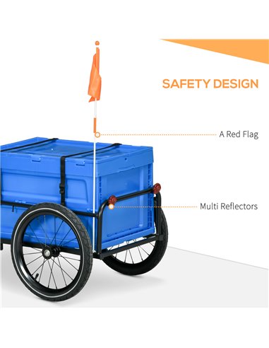 HOMCOM Steel Trailer for Bike, Bicycle Cargo Trailer with 65L Storage Box and Foldable Frame, Max Load 40KG, Blue B71-062V00BU