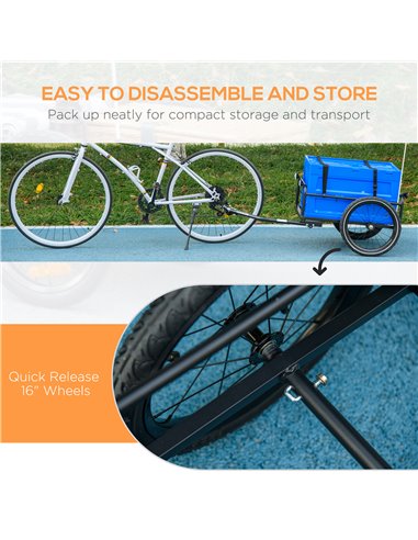 HOMCOM Steel Trailer for Bike, Bicycle Cargo Trailer with 65L Storage Box and Foldable Frame, Max Load 40KG, Blue B71-062V00BU