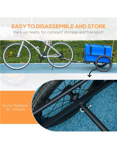 HOMCOM Steel Trailer for Bike, Bicycle Cargo Trailer with 65L Storage Box and Foldable Frame, Max Load 40KG, Blue B71-062V00BU - pic 93769 | FastDaddyshop