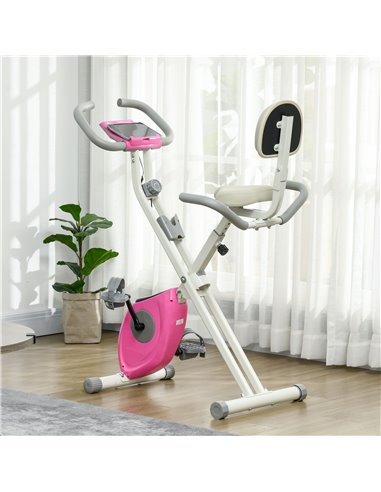HOMCOM Folding Exercise Bike, 8 Level Magnetic Resistance Indoor Stationary Bike, Upright Adjustable Fitness Bike w/ Backrest Ta