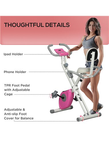 HOMCOM Folding Exercise Bike, 8 Level Magnetic Resistance Indoor Stationary Bike, Upright Adjustable Fitness Bike w/ Backrest Ta