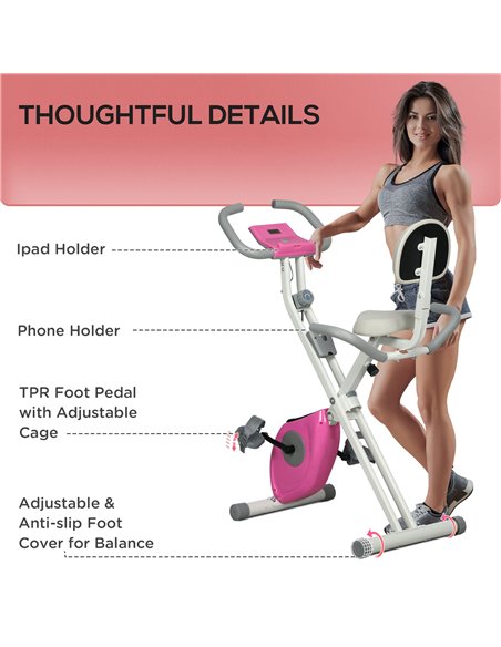 HOMCOM Folding Exercise Bike, 8 Level Magnetic Resistance Indoor Stationary Bike, Upright Adjustable Fitness Bike w/ Backrest Ta - pic 93781 | FastDaddyshop