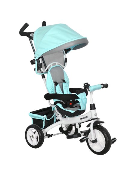 HOMCOM 6 in 1 Kids Trike Push Bike w/ Push Handle, Canopy, 5-point Safety Belt, Storage, Footrest, Brake, for 1-5 Years, Green 3 - pic 93782 | FastDaddyshop