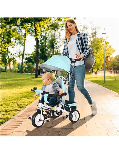 HOMCOM 6 in 1 Kids Trike Push Bike w/ Push Handle, Canopy, 5-point Safety Belt, Storage, Footrest, Brake, for 1-5 Years, Green 3