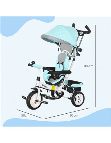 HOMCOM 6 in 1 Kids Trike Push Bike w/ Push Handle, Canopy, 5-point Safety Belt, Storage, Footrest, Brake, for 1-5 Years, Green 3