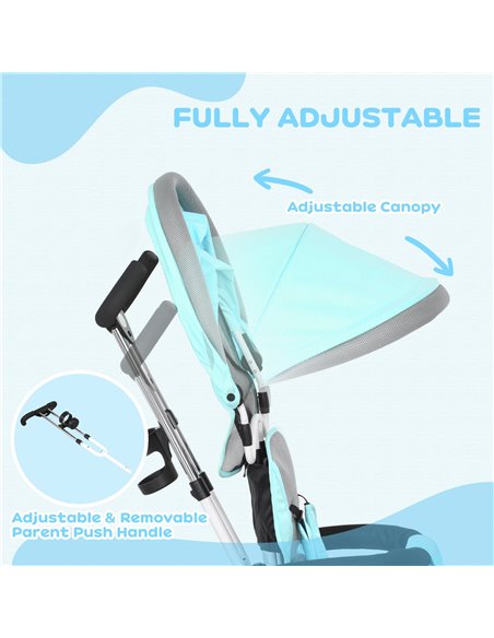 HOMCOM 6 in 1 Kids Trike Push Bike w/ Push Handle, Canopy, 5-point Safety Belt, Storage, Footrest, Brake, for 1-5 Years, Green 3 - pic 93786 | FastDaddyshop