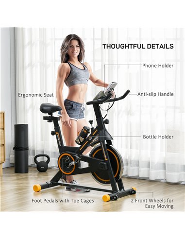 HOMCOM Exercise Bike, Indoor Cycling Bike for Home Use, Stationary Bike w/ LCD Display & Heart Rate Sensor, Fitness Bike for Hom