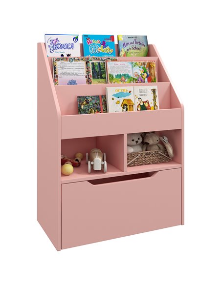 HOMCOM Kids Bookshelf, Toy Organiser, with Storage Drawer, Wheels - Pink 311-048V80PK - pic 93800 | FastDaddyshop