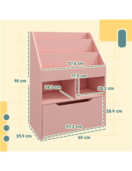HOMCOM Kids Bookshelf, Toy Organiser, with Storage Drawer, Wheels - Pink 311-048V80PK - pic 93802 | FastDaddyshop