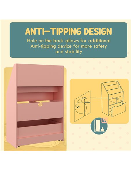HOMCOM Kids Bookshelf, Toy Organiser, with Storage Drawer, Wheels - Pink 311-048V80PK - pic 93804 | FastDaddyshop