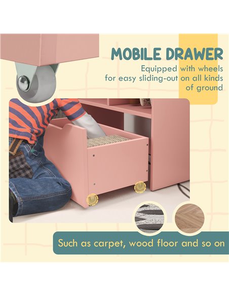HOMCOM Kids Bookshelf, Toy Organiser, with Storage Drawer, Wheels - Pink 311-048V80PK - pic 93805 | FastDaddyshop