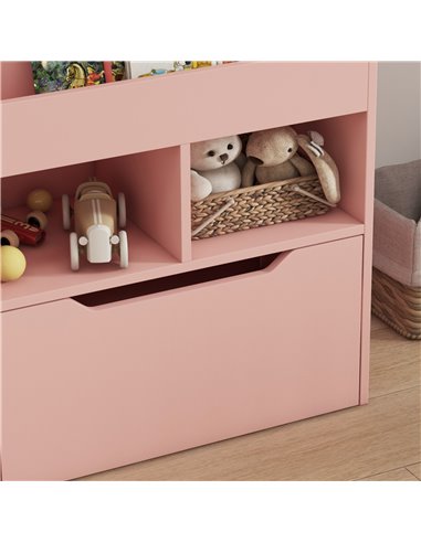 HOMCOM Kids Bookshelf, Toy Organiser, with Storage Drawer, Wheels - Pink 311-048V80PK