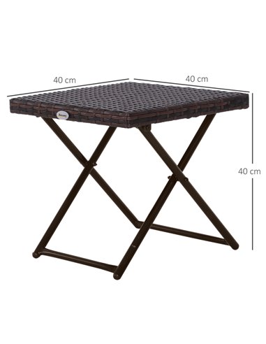 Outsunny Garden Small Folding Square Rattan Coffee Table Bistro Balcony Outdoor Wicker Weave Side Table 40H x 40L x 40Wcm Brown