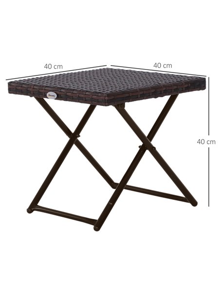 Outsunny Garden Small Folding Square Rattan Coffee Table Bistro Balcony Outdoor Wicker Weave Side Table 40H x 40L x 40Wcm Brown - pic 9381 | FastDaddyshop
