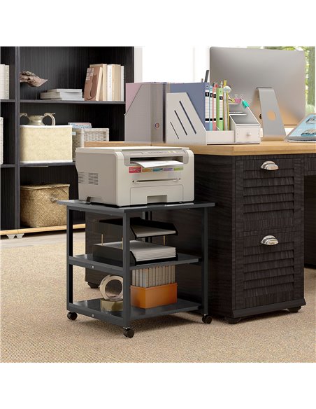 HOMCOM 3-Tier Printer Stand with Storage Shelf, Mobile Printer Table on Wheels, 50 x 50 x 52.5cm Rolling Printer Cart for Office - pic 93810 | FastDaddyshop