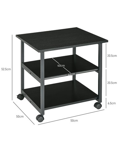 HOMCOM 3-Tier Printer Stand with Storage Shelf, Mobile Printer Table on Wheels, 50 x 50 x 52.5cm Rolling Printer Cart for Office