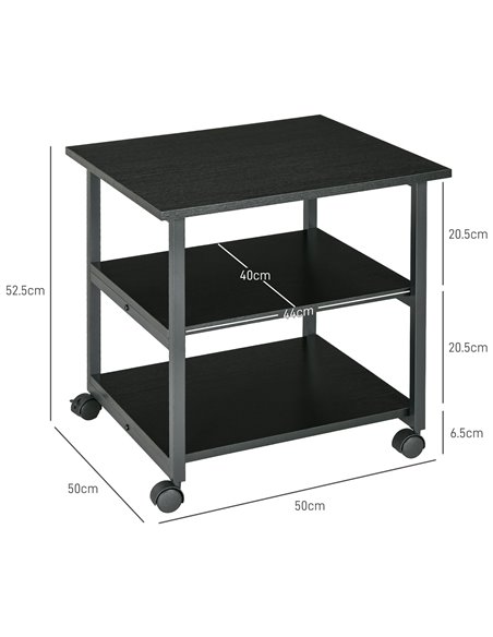 HOMCOM 3-Tier Printer Stand with Storage Shelf, Mobile Printer Table on Wheels, 50 x 50 x 52.5cm Rolling Printer Cart for Office - pic 93811 | FastDaddyshop