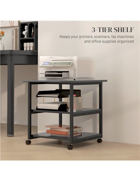 HOMCOM 3-Tier Printer Stand with Storage Shelf, Mobile Printer Table on Wheels, 50 x 50 x 52.5cm Rolling Printer Cart for Office - pic 93812 | FastDaddyshop