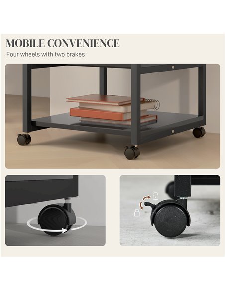 HOMCOM 3-Tier Printer Stand with Storage Shelf, Mobile Printer Table on Wheels, 50 x 50 x 52.5cm Rolling Printer Cart for Office - pic 93813 | FastDaddyshop