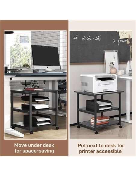 HOMCOM 3-Tier Printer Stand with Storage Shelf, Mobile Printer Table on Wheels, 50 x 50 x 52.5cm Rolling Printer Cart for Office - pic 93814 | FastDaddyshop