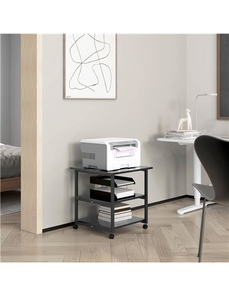 HOMCOM 3-Tier Printer Stand with Storage Shelf, Mobile Printer Table on Wheels, 50 x 50 x 52.5cm Rolling Printer Cart for Office - pic 93815 | FastDaddyshop