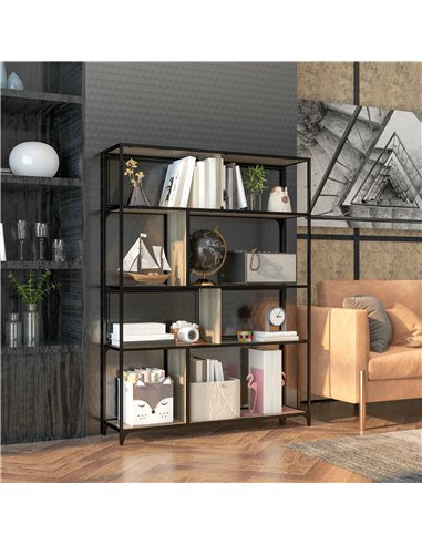 HOMCOM 5 Tier Book Shelf with Sliding Mesh Doors, Industrial Storage Shelves, Metal Shelving Unit for Living Room, Study, Bedroo