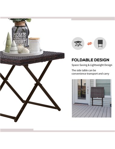 Outsunny Garden Small Folding Square Rattan Coffee Table Bistro Balcony Outdoor Wicker Weave Side Table 40H x 40L x 40Wcm Brown