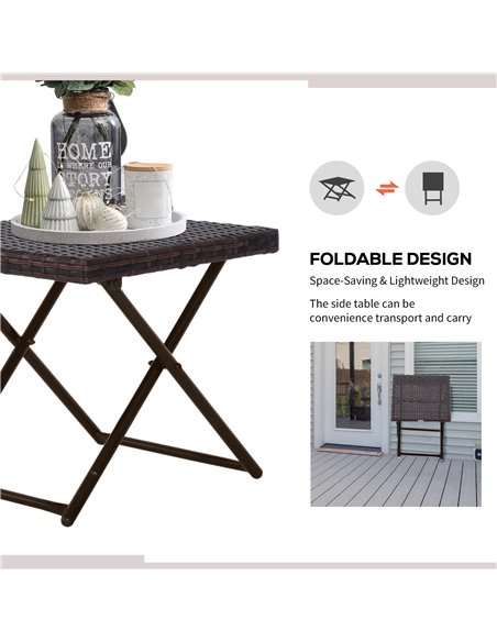 Outsunny Garden Small Folding Square Rattan Coffee Table Bistro Balcony Outdoor Wicker Weave Side Table 40H x 40L x 40Wcm Brown - pic 9382 | FastDaddyshop