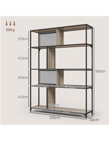 HOMCOM 5 Tier Book Shelf with Sliding Mesh Doors, Industrial Storage Shelves, Metal Shelving Unit for Living Room, Study, Bedroo