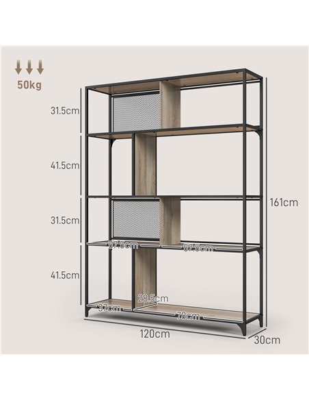 HOMCOM 5 Tier Book Shelf with Sliding Mesh Doors, Industrial Storage Shelves, Metal Shelving Unit for Living Room, Study, Bedroo - pic 93820 | FastDaddyshop