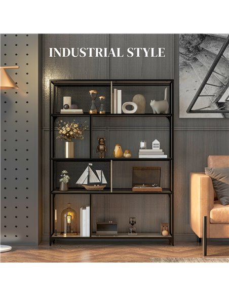 HOMCOM 5 Tier Book Shelf with Sliding Mesh Doors, Industrial Storage Shelves, Metal Shelving Unit for Living Room, Study, Bedroo - pic 93821 | FastDaddyshop