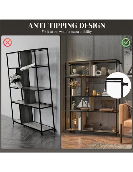 HOMCOM 5 Tier Book Shelf with Sliding Mesh Doors, Industrial Storage Shelves, Metal Shelving Unit for Living Room, Study, Bedroo - pic 93824 | FastDaddyshop
