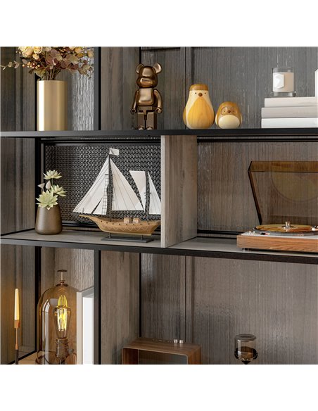 HOMCOM 5 Tier Book Shelf with Sliding Mesh Doors, Industrial Storage Shelves, Metal Shelving Unit for Living Room, Study, Bedroo - pic 93825 | FastDaddyshop