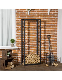 HOMCOM Metal Firewood Log Holder Tall Firewood Rack Indoor Outdoor Fireplace Wood Storage Shelf, Black, 60Wx25Dx150Hcm 820-148 2